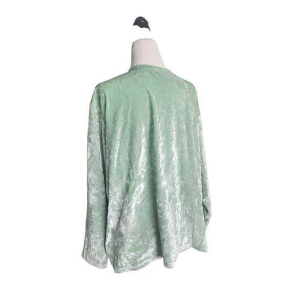 90s Cotton Ginny Mint Green Velour Crushed Velvet Long Sleeve Top Plus Sized 2x - Picture 4 of 5